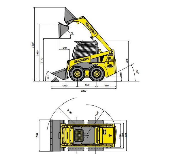Габариты Komatsu sk714